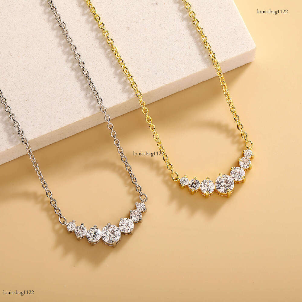 New Sterling Silver Micro-inlaid Gold-plated Smile Necklace for Women Simple Fashion Inlaid Moissanite chain Full Dia Clavicle Chain Pendant