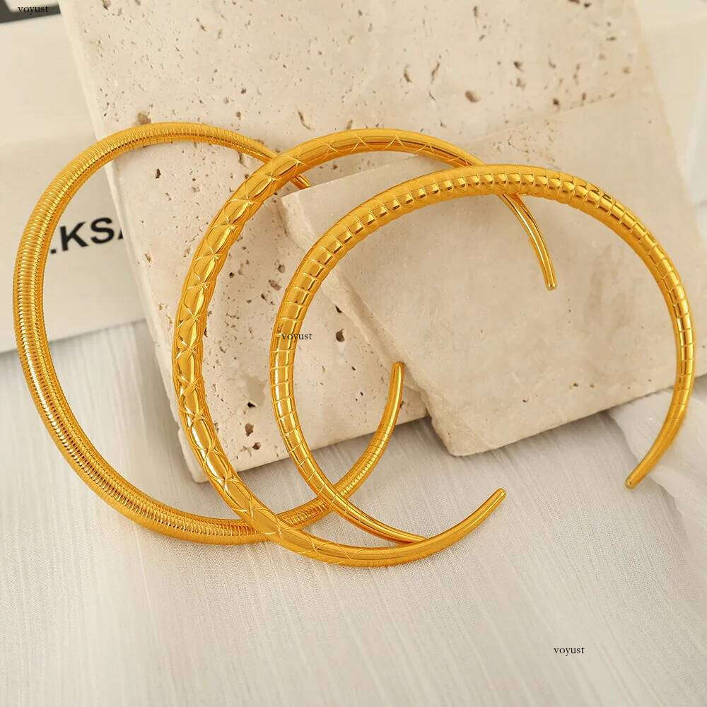 10 Styles Tarnish Free Gold Plated 316L Stainless Steel C Shape Cuff Bracelet Bangle for Women