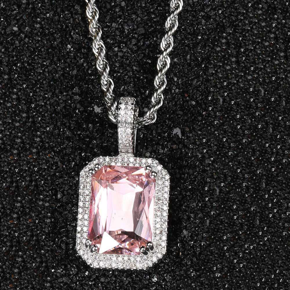 Hip-Hop Solid Square Colorful Trendy Brand Personality Micro-Inlaid Moissanite chain Men's Pendant Necklace