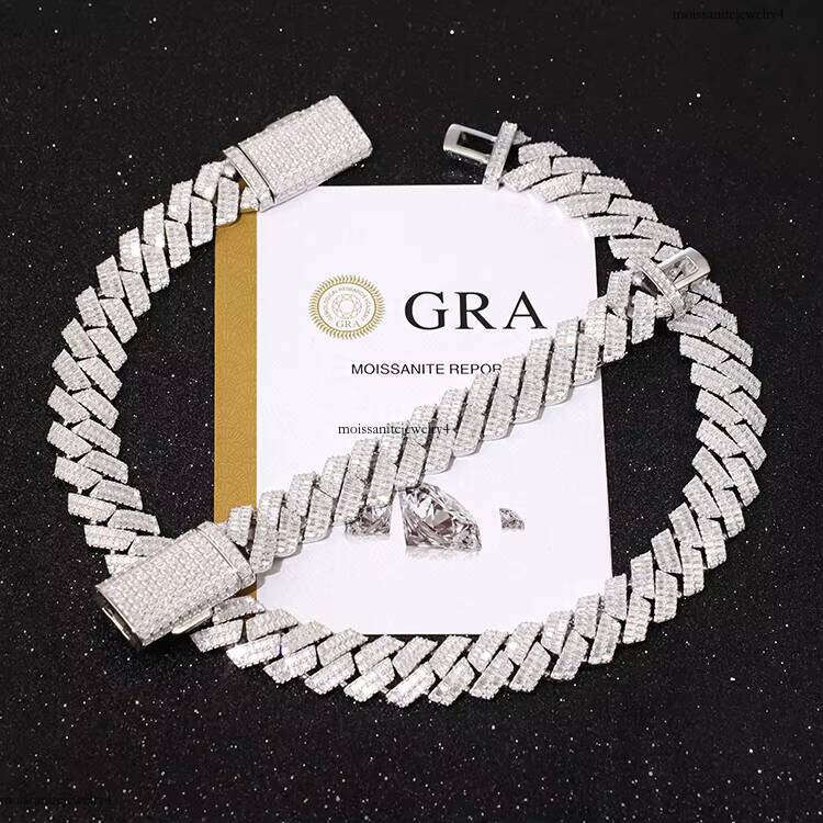 High Quality Custom Jewelry 20mm Sterling Sier VVS Baguette Moissanite Dia Iced Out Cuban Link Chain for Men