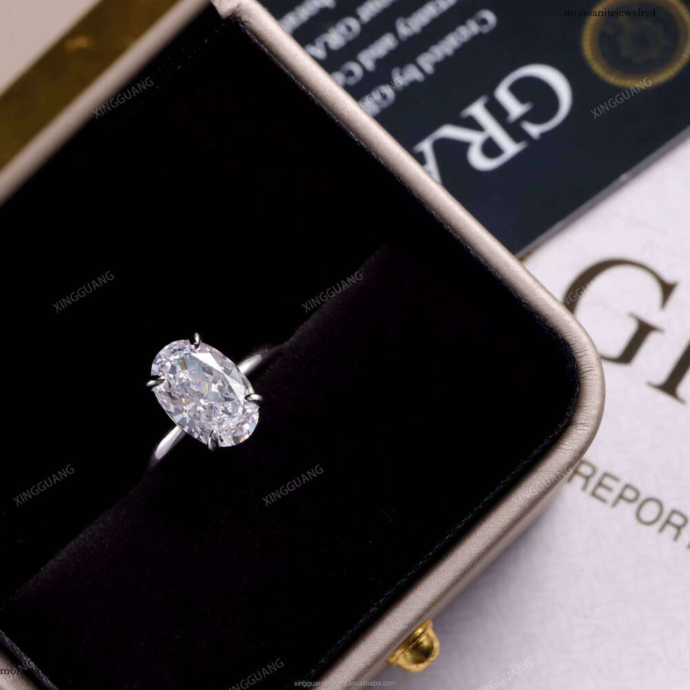 XG Women 2CT Oval Cut Moissanite Fine Rings Real Sier Plated Gold Custom Lab Dia Jewelry