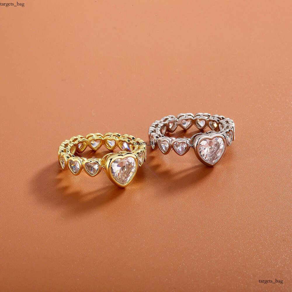 Premium Light Luxury Heart Sterling Silver Zirconia Row Diamond Elegant Women's High-end Niche Design Versatile Ring