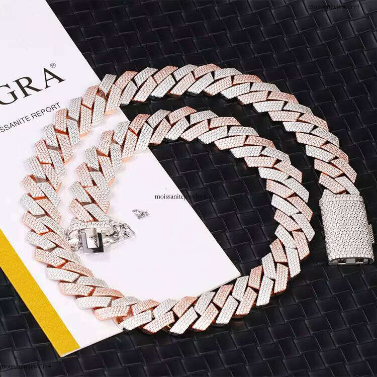 Hiphop in Stock Link 4row 20mm White Gold 2 Tones Sterling Sier Iced Out Moissanite Cuban Chain