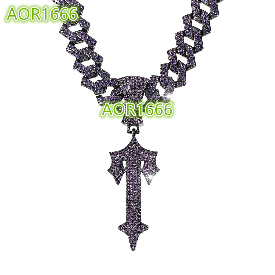 European American Hip-hop Mens New Purple Cross Pendant Necklace Big Sword Alloy Cuban Chain Cross-Border Fashion Jewelry