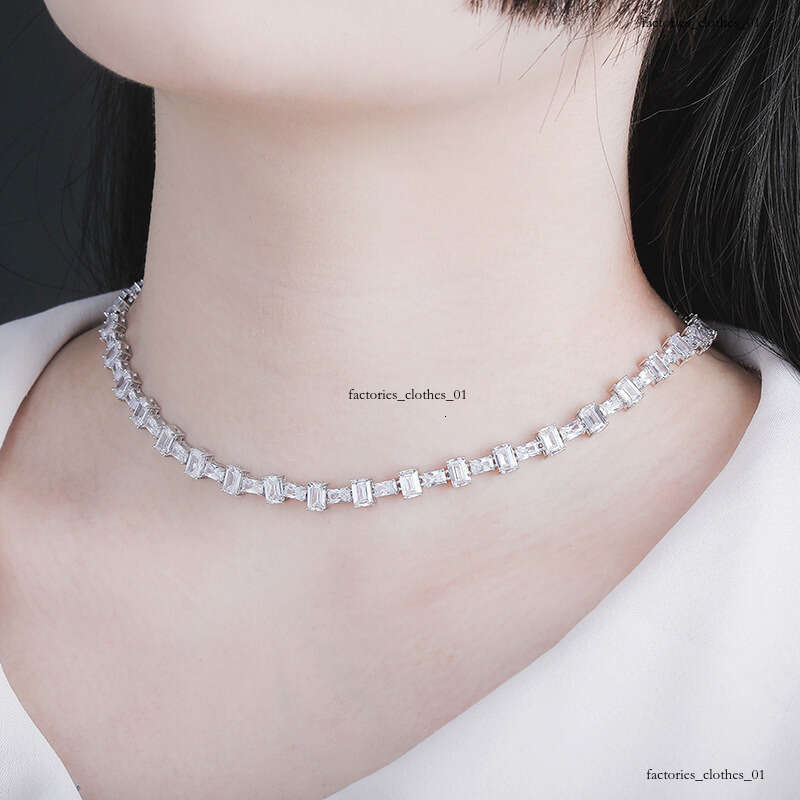 Trendy Color-Block 6MM Cubic Moissanite chain Necklace Simple Personality Hip-Hop Moissanite chain Collarbone Unisex Sweater Chain