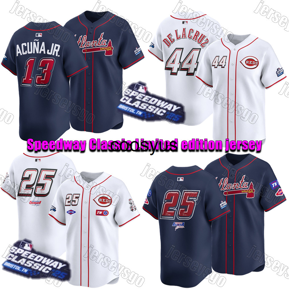 Baseball Jersey Speedway Classic 25 Bristol TN Limited edition jersey 13 Ronald Acuna Jr. Braves 27 Austin Riley Elly De La Cruz CincinnatiReds Custom Men Women Youth