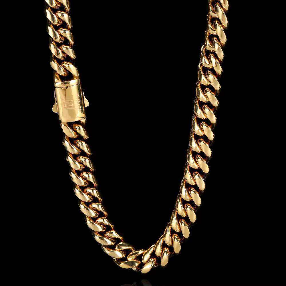 Nuoya Hip Hop Jewelry 12mm Stainless Steel Miami Link High Polish Sier Cuban Chain Custom Necklace Gift