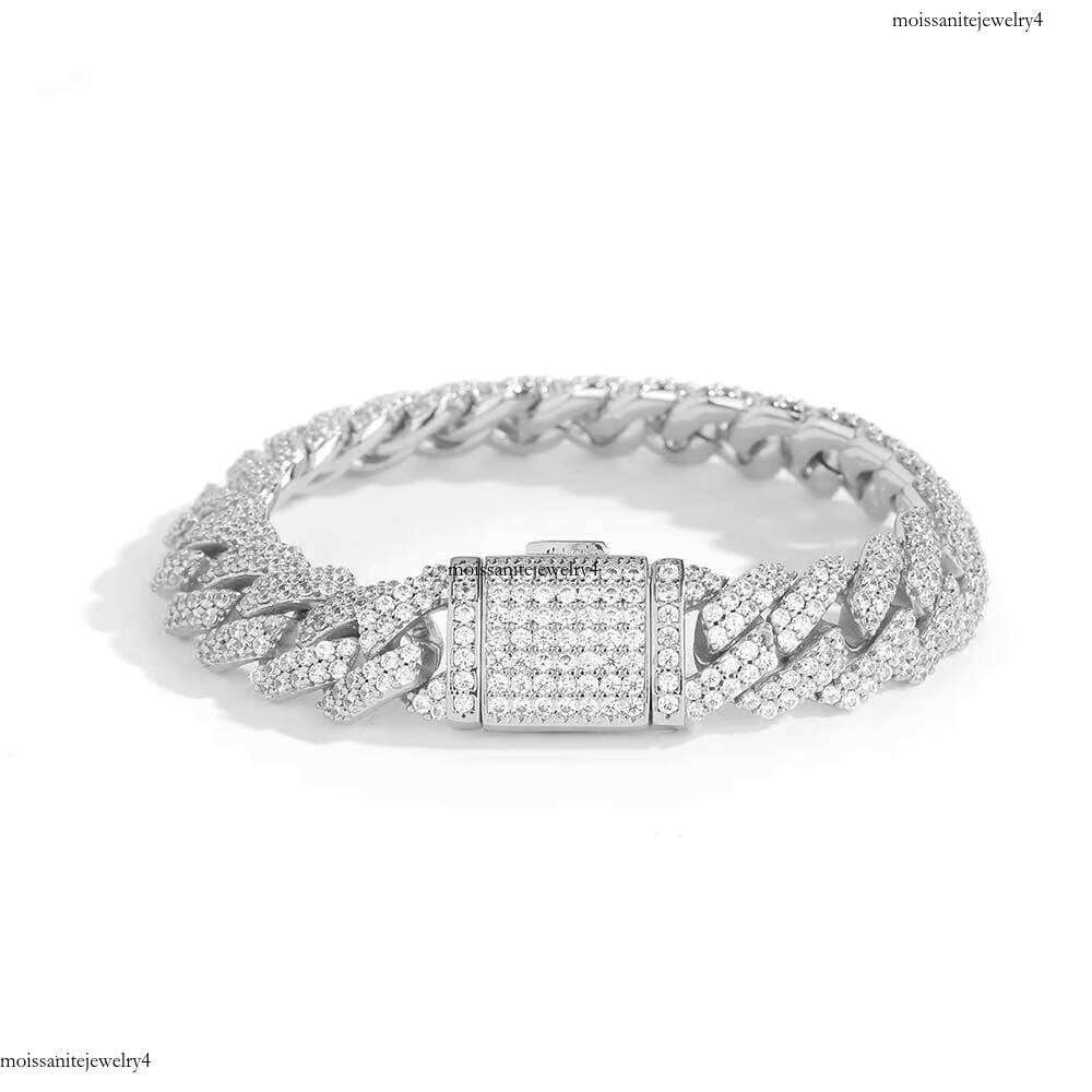 NUOYA Hiphop Hight Quality VVS Moissanite Prong Link Necklace 12mm Sier Cuban Chain Men Jewelry