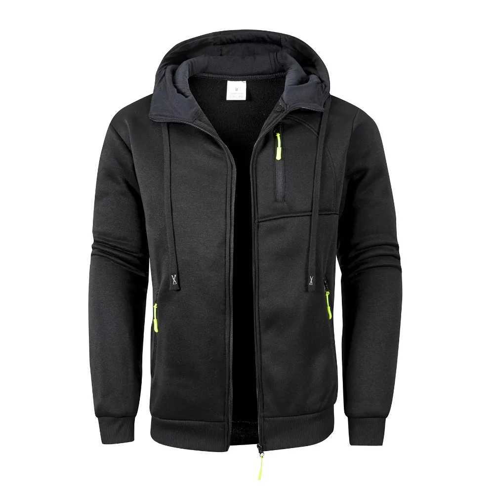 Mens Sports Zipper Jackets Autumn Winter Multiple Pockets Hooded Sweatshirt Windbreaker Casual Long Sleeve Jacket Outerwear Coat W250809