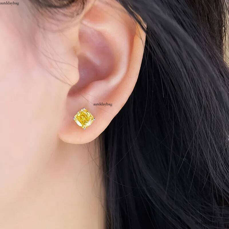 Choucong Sweet Cute Stud Earrings Simple Fashion Jewelry Classical 4 Claw 5A Yellow Zircon Sterling Sier CZ Dia Solitaire Party Women Girls Earring Gi