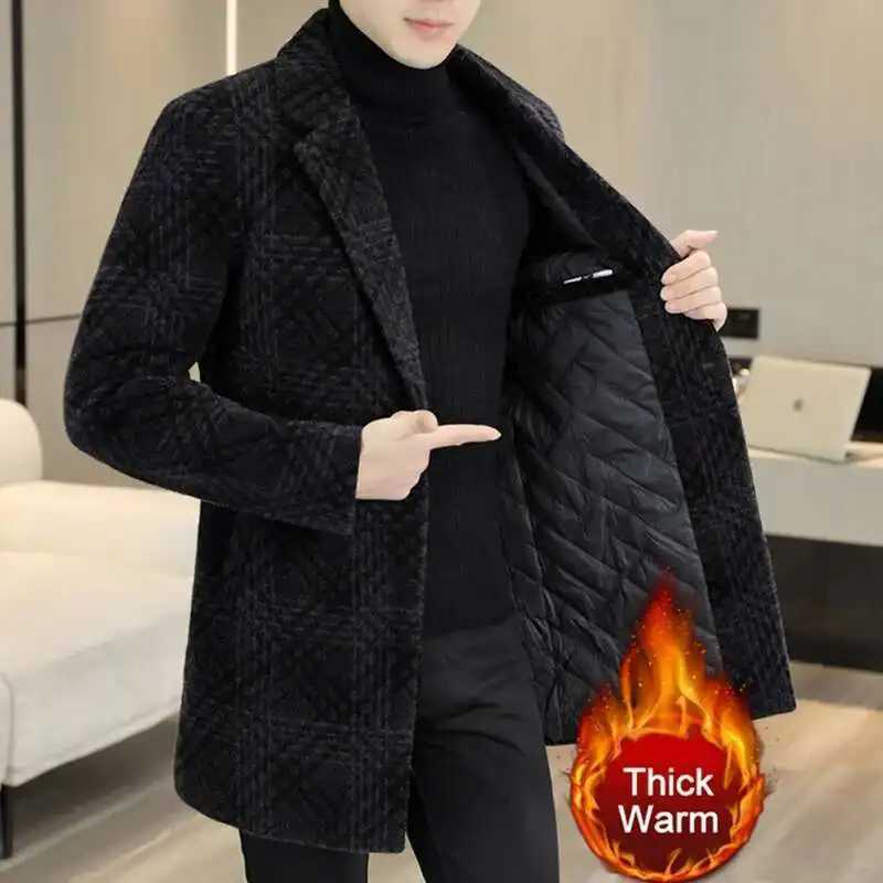British Plaid Mens Thick Trench Coat Winter Mens Woolblen Windbreaker Single Breasted Long Jacket Long Coat for MenXJ250809