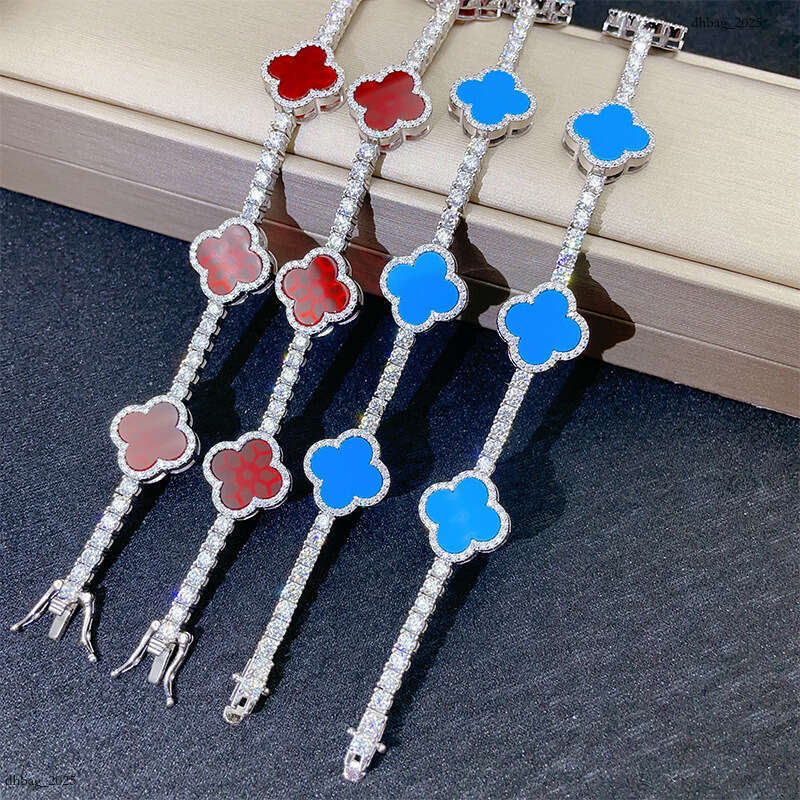 Four-Leaf Clover Moissanite Agate 3mm Single Stone Sier Plated Hip-Hop Bracelet 111