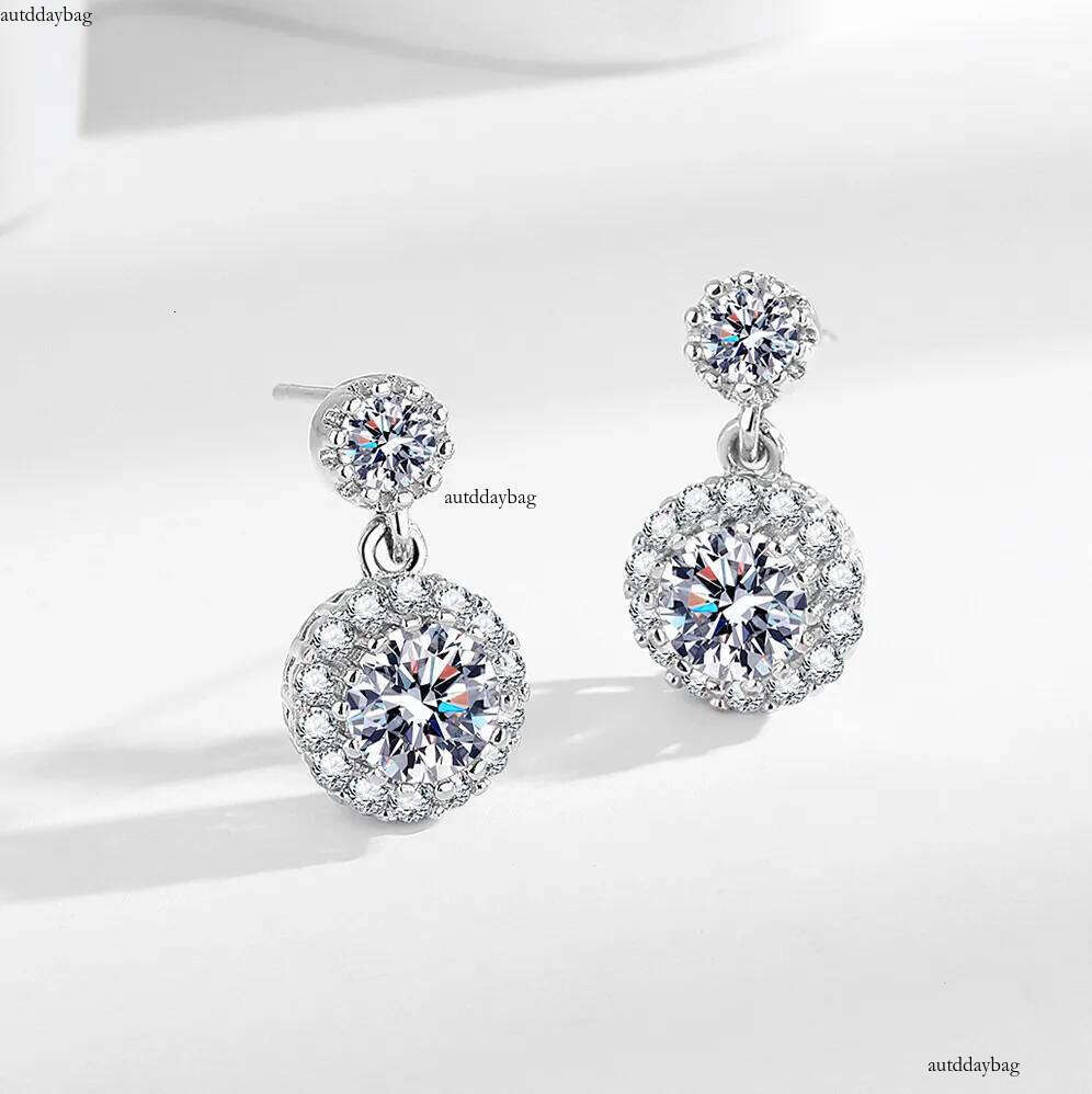Choucong Ins Top Sell Dangle Earrings Jewelry Sterling Sier Round Cut Lab Moissanite Dia Gemstones Party Elegant Simple Women Stud Earring Gift
