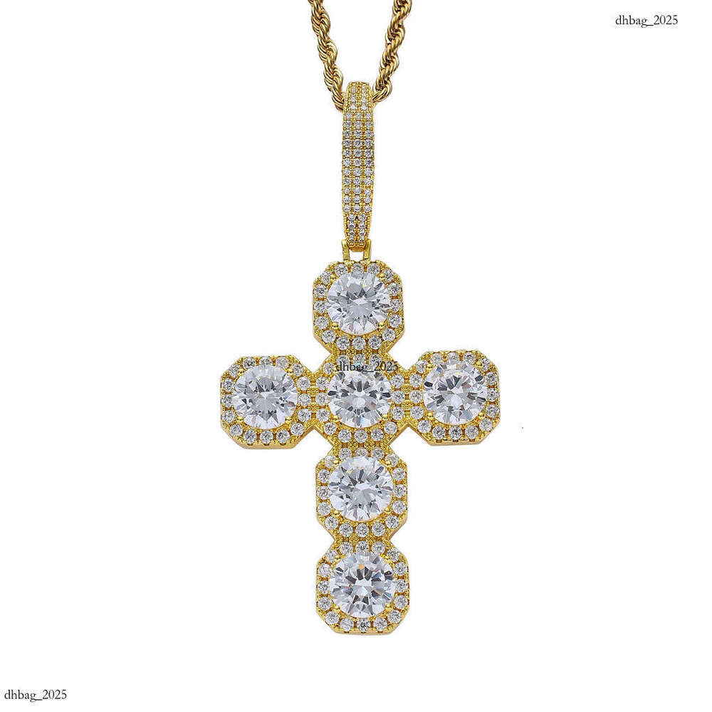 Men's Full Moissanite chain 87mm Super Large Cross Solid Pendant Big Buckle Necklace Hip Hop Accessories 111