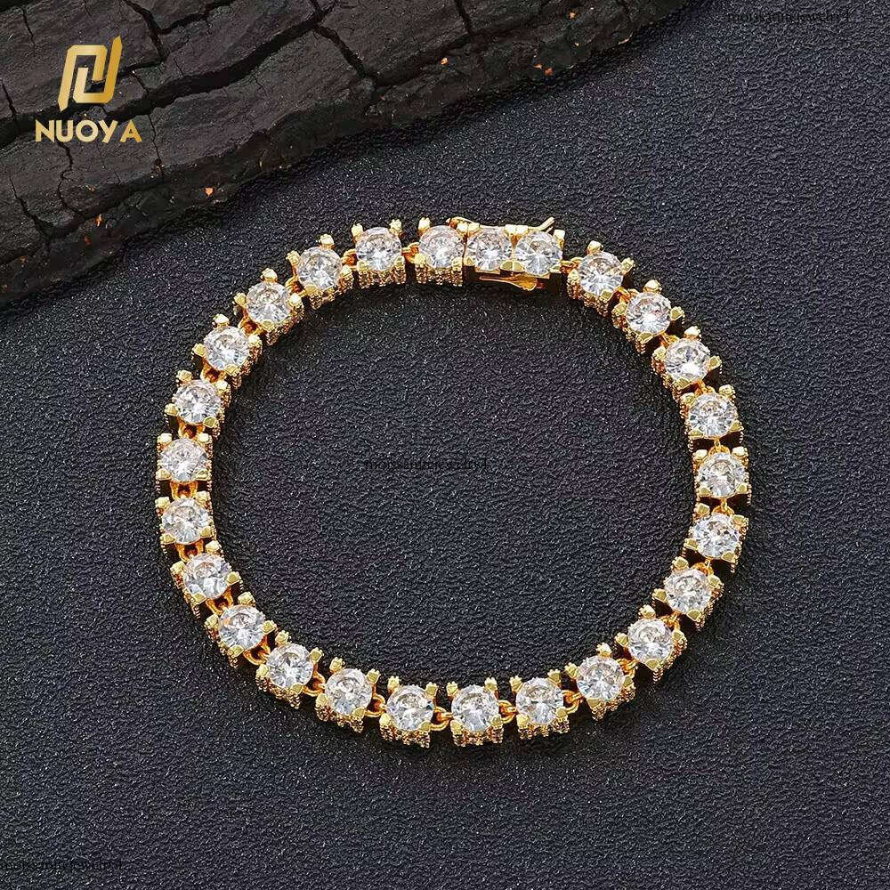 NUOYA Hip Hop Jewelry 6MM New Style Bling Zircon Gold Plated Single Row Tennis Chain Suitable for Men and Women