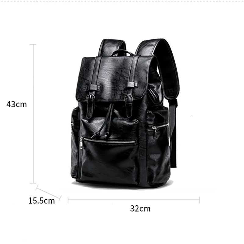 Mens PU Leather Backpack Large Capacity Travel Computer Backpack for Laptop Students School Bag Expandable USB Charger Bag Y250809