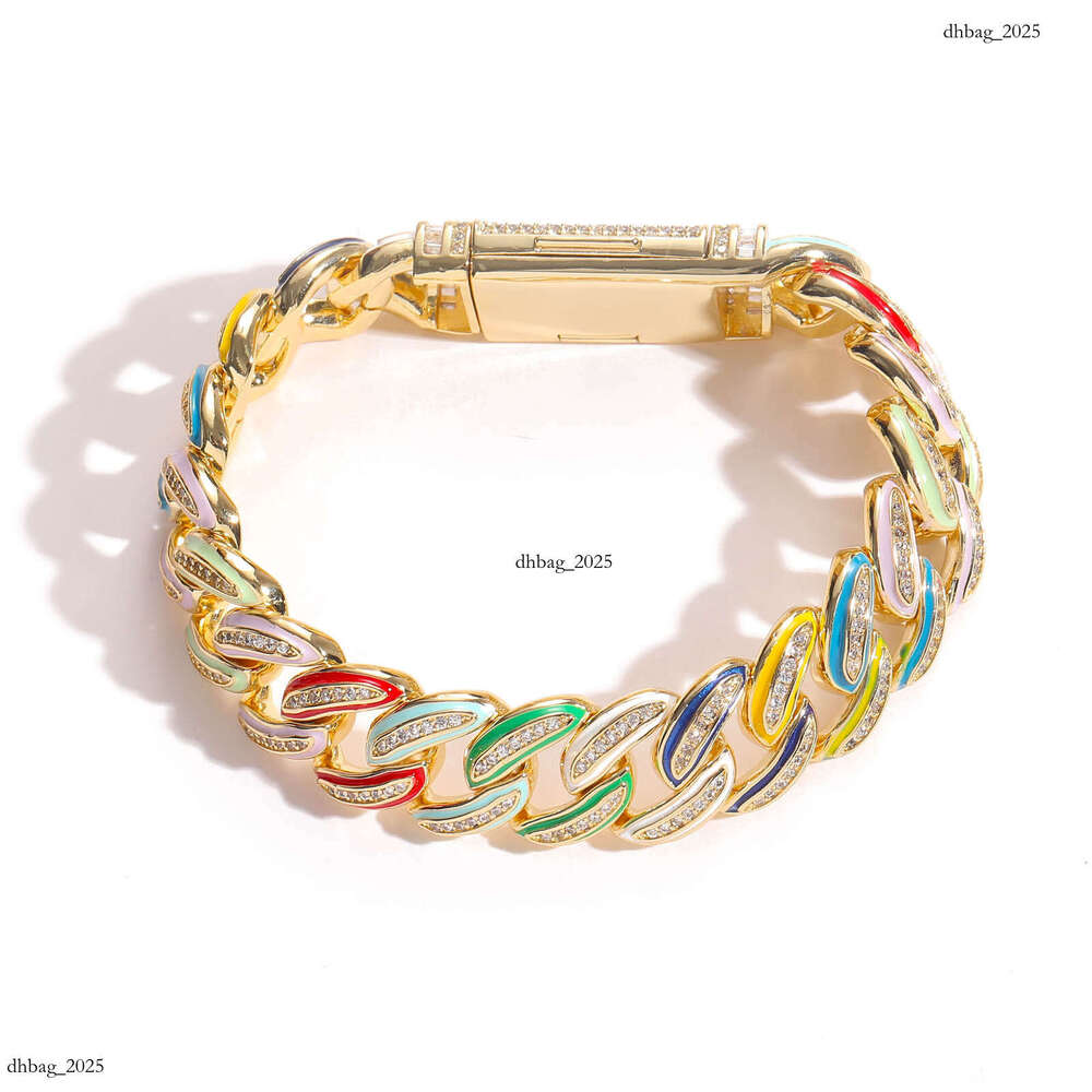 Hip-Hop Meisa New 15mm Colorful Enamel Cuban Chain High-End Sterling Silver Inlaid Moissanite chain Trendy Niche Jewelry