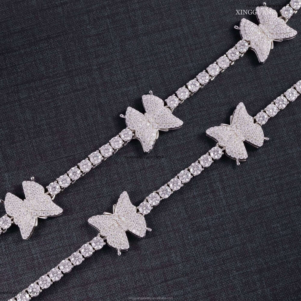 GRA Moissanite Dia 3mm butterfly Design Tennis Chain Bracelet Hip Hop Necklace Sterling Sier for Fine Jewelry