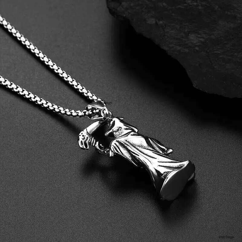 Death's Scythe Grim Reaper Pendant Stainless Steel Santa Muerte God of Death Necklace 0b