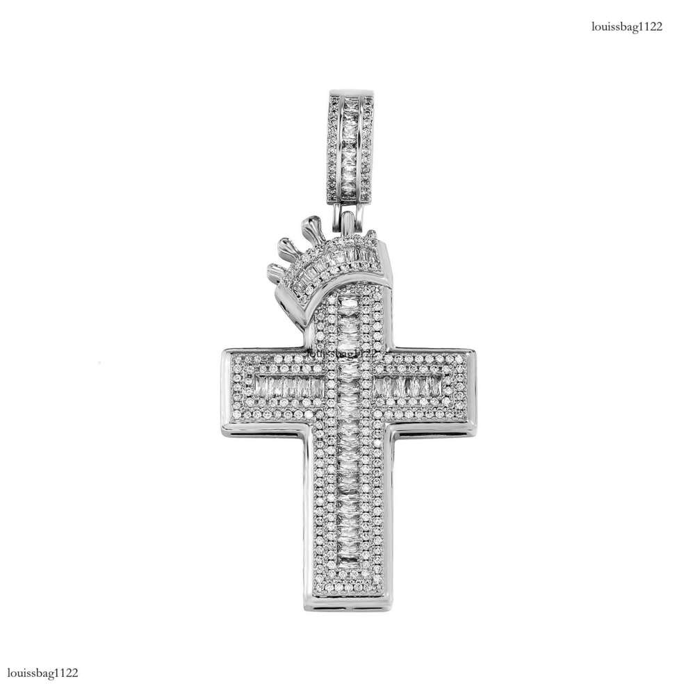 Hip Hop Crown Cross Shape Inlaid Dia Pendant Necklace Fashion Trend Unisex Cable Knit Sweater Chain