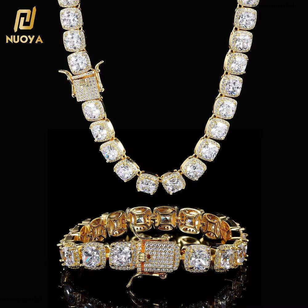 10mm Iced Out Bling Chain Hip Hop Jewelry Men Geometric Square CZ Cluster Tennis Necklace