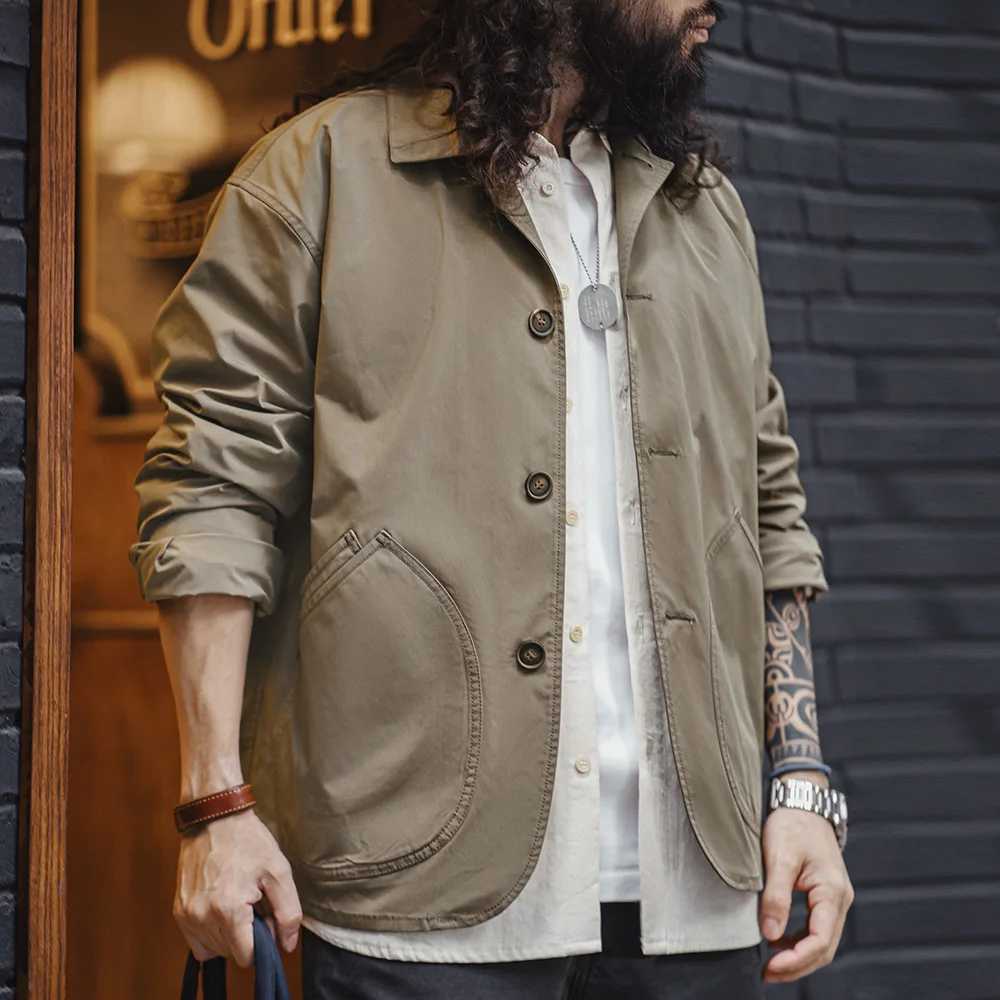 Maden French Vintage Work Jacket Mens Coffee Notch Lapel Casual Single Breasted Coat Slant Pockets Outerwear for Spring and Fall W250809