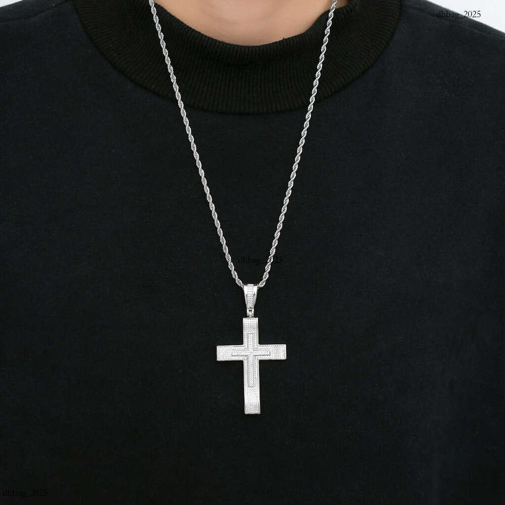 New Cross Pendant Full Moissanite chain Real Gold Religious Hip-Hop Jewelry