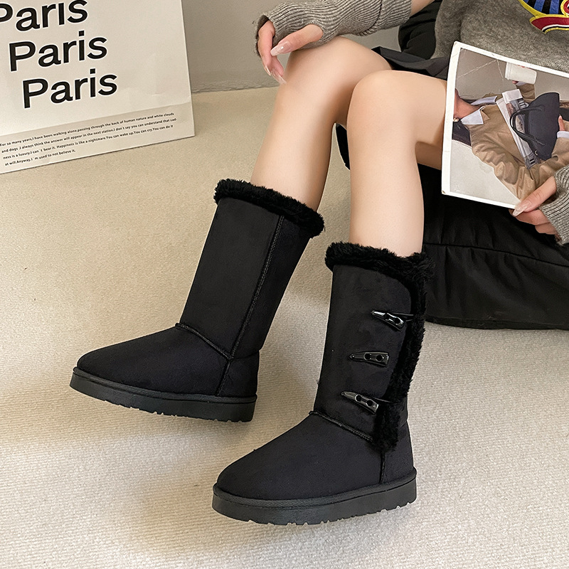 Designer free shipping new Outdoor trainer winter soled plush thick snow for women's keep warm Versatile long boots black coffee yellow