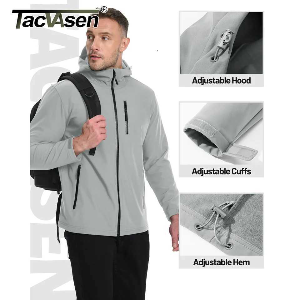 Tacvasen Hooded Softshell Jacket Mens Waterproof Rain Jacket Fleece Lined Work Jacket Outdoor Trekking Hiking Windbreaker Male W250809