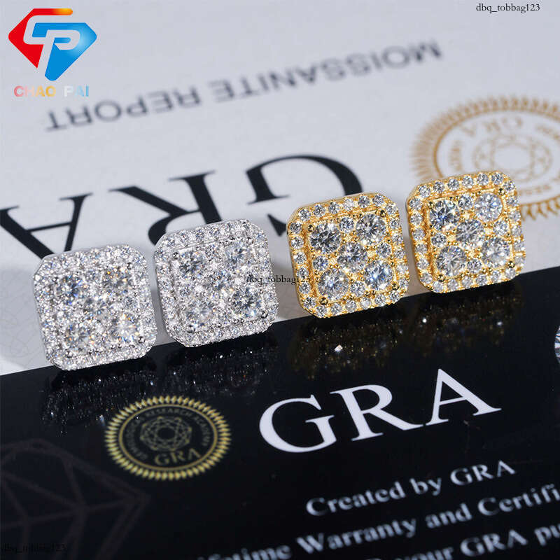 ICED OUT New Sier Inlaid Moissanite Classic Square Stud Earrings