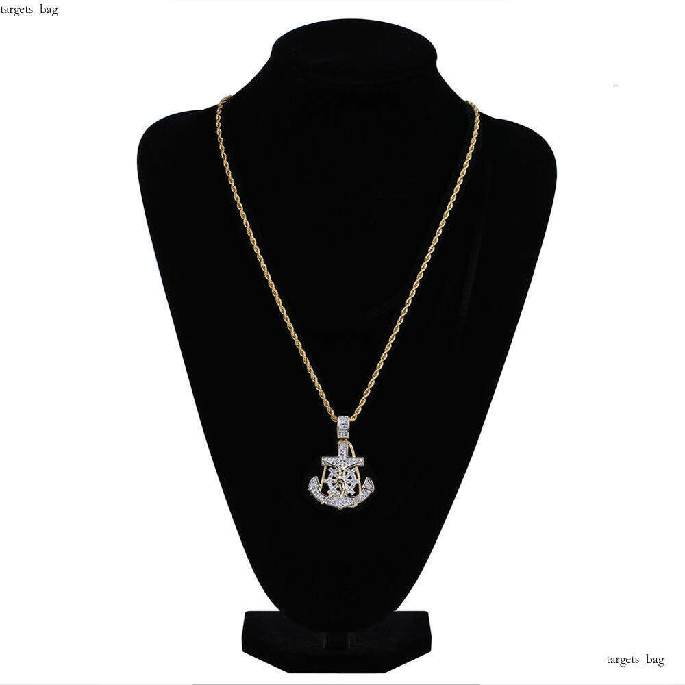 Anchor Rudder Cross Pendant Full Moissanite chain Hip Hop Trendy Personality Necklace Gold Jewelry