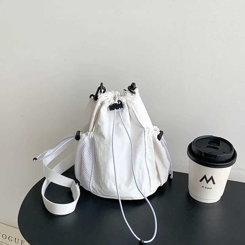 Summer Drawstring Bucket Bags Nylon Canvas Shoulder Crossbody Bags For Women Travel Shopper Handbags Lightweight Small Bags Z250808