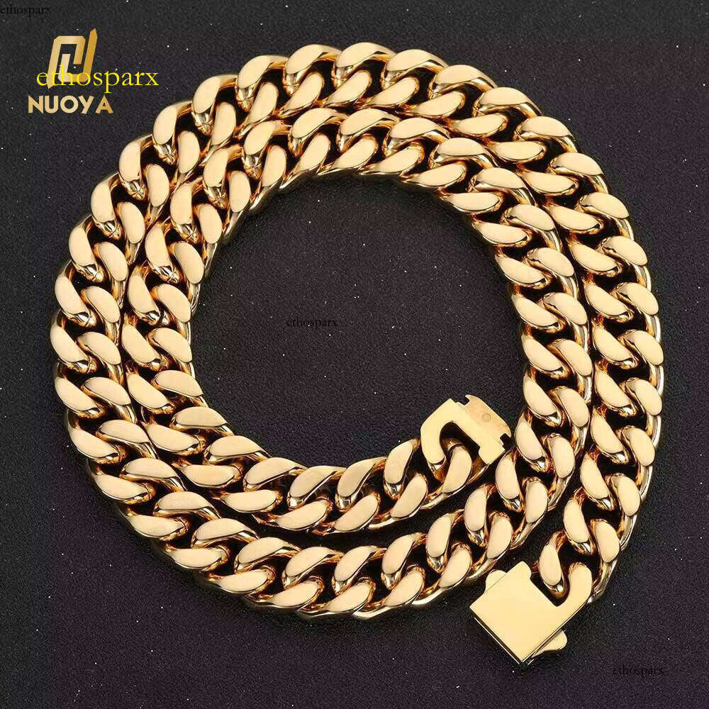 Hip Hop High Polished Stainless Four Sided Grinding Cuban Chain Titanium Steel Spring Clasp Necklaces Fine Jewelry