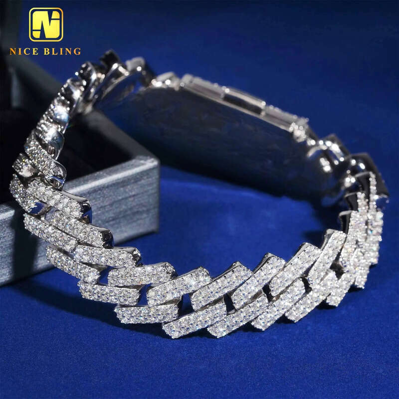 Wholesale 15mm Moissanite Dia Link Necklace Fine Jewelry Gold Plated Cuban Chain