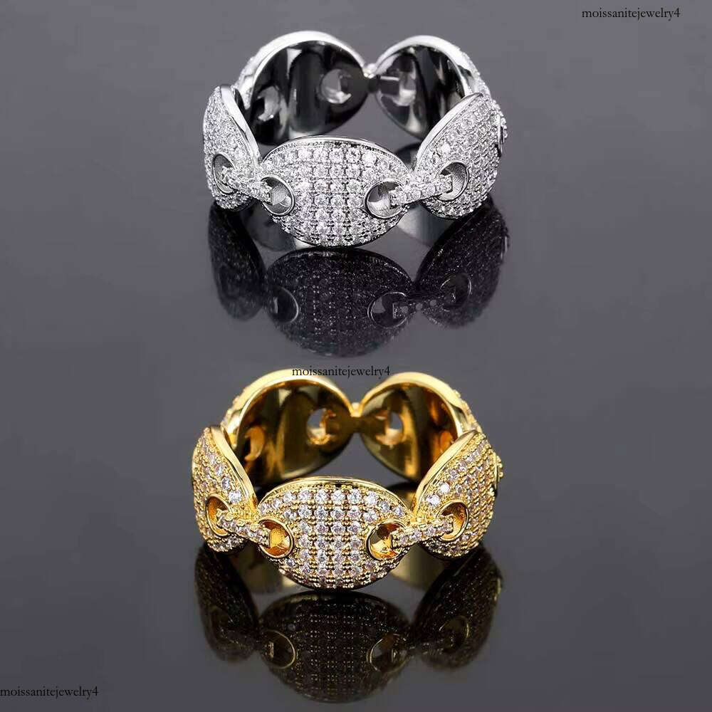Hip Hop Dia Ring Jewelry 3A Cubic Zirconia Gold Plated Coffee Bean Iced Rings Women