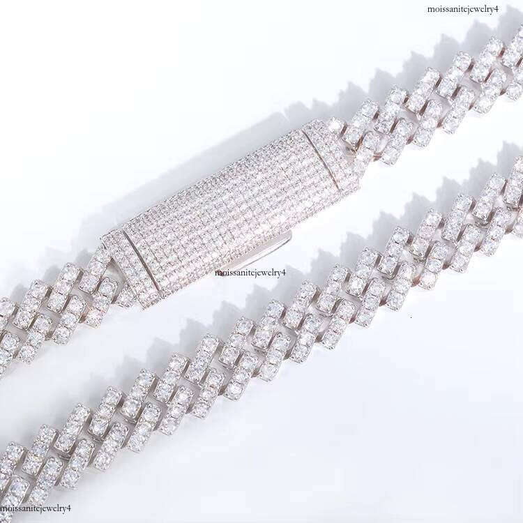 Wholesale 10mm Single Rows Fine Hip Hop Jewelry Sier Iced Out Vvs Moissanite Pass Dia Tester Cuban Link Chain