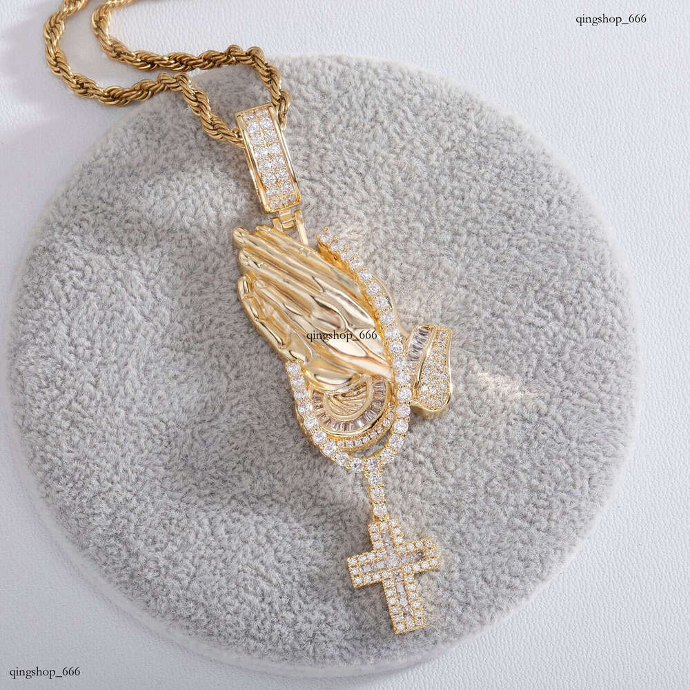 New Pendant Full Dia Double-Handed Cross Hip-Hop Jewelry Necklace Rap