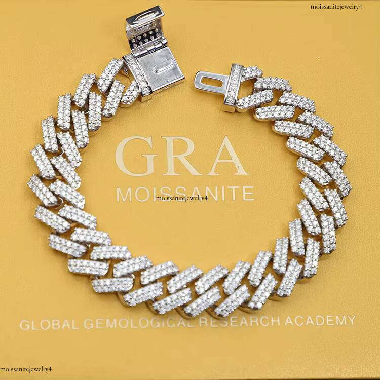 Wonderful Detail Sier Bling Jewelry 13mm 15mm 18mm Free Fire Moissanite Dia 2row Hip Hop Cuban Link