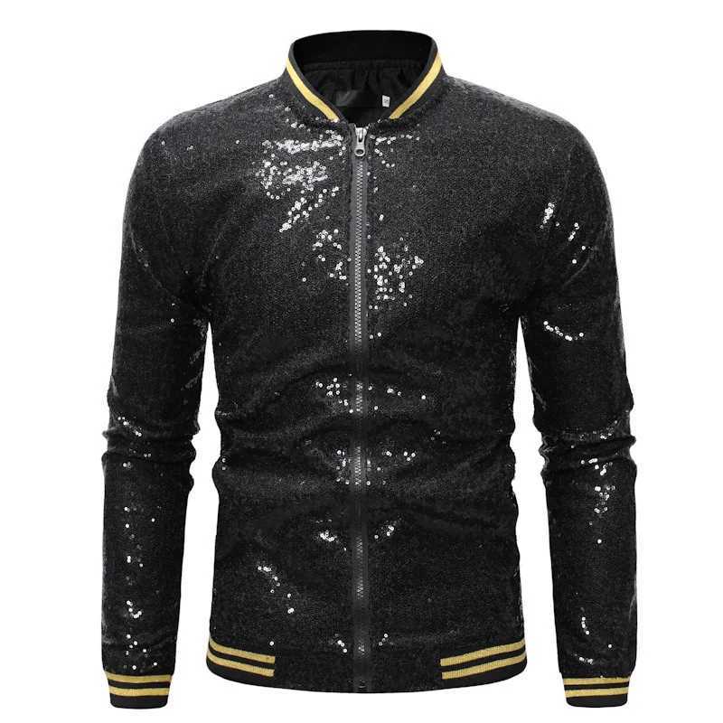 Multi Colors Mens Loose Sequin Decoration Dance Jacket with Zipper Cardigan Jacket Casual Streetwear Jacket W250809