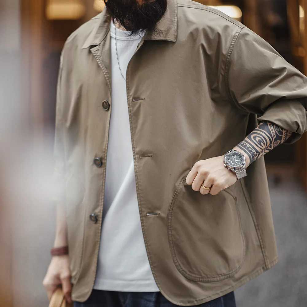 Maden French Vintage Work Jacket Mens Coffee Notch Lapel Casual Single Breasted Coat Slant Pockets Outerwear for Spring and Fall W250809