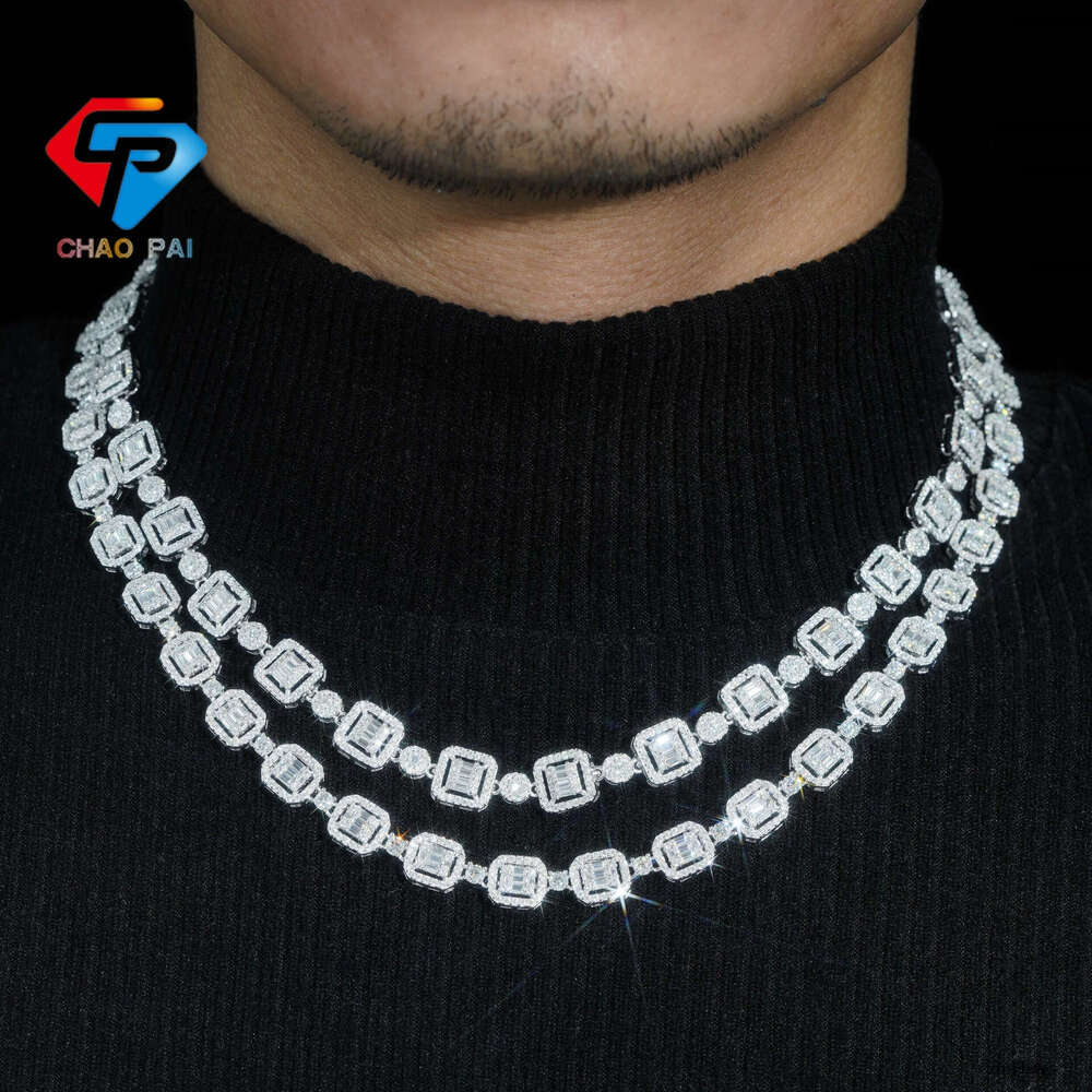 Sier Moissanite Cubic Moissanite chain 8mm and 9.5mm Men's Hip Hop Cuban Necklace Jewelry