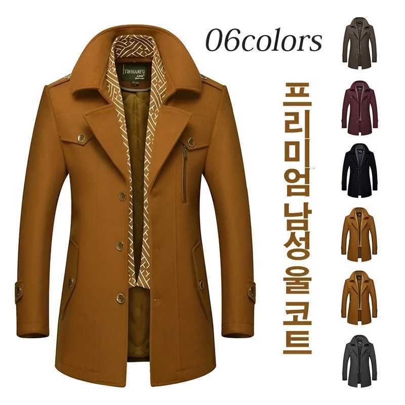 Mens Woolen Coats Fashion Thickened Mid Length Trench Turn Down Collar Warm Outerwear Business Casual Wool Coat XJ250809