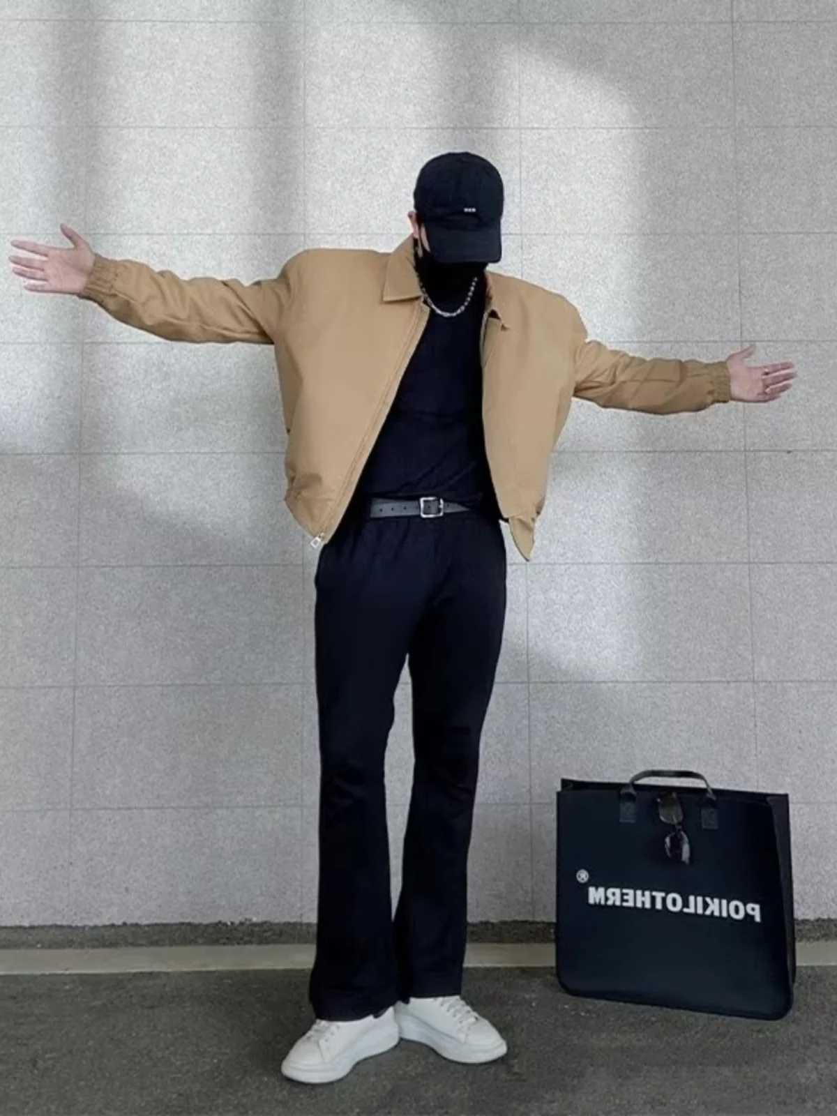 American Sle oulder Padded Black Jacket Mens Casual Executive Workwear Stand Collar Biker Pilot Slim Fit Youth T... W250809