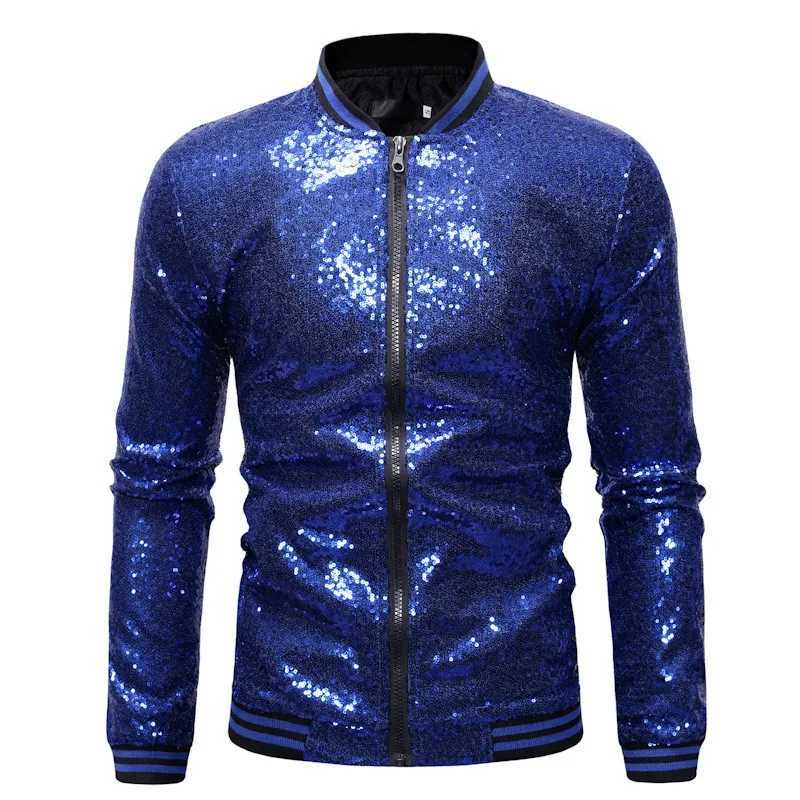 Multi Colors Mens Loose Sequin Decoration Dance Jacket with Zipper Cardigan Jacket Casual Streetwear Jacket W250809