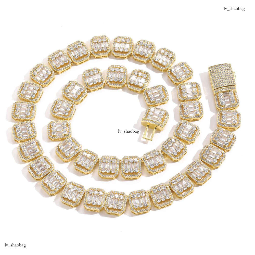Meisa New Hip-Hop Necklace 13mm Wide Rock Candy Square Round Dia Mixed Inlay Hollow Choker Nine-Grid Chain