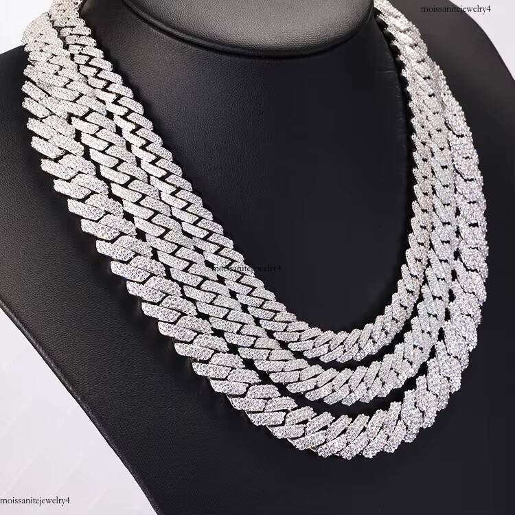 Fashion Necklace 10MM 12MM 14MM Solid Sier with GRA Moissanite Dia Cuban Chain for Men Jewelry