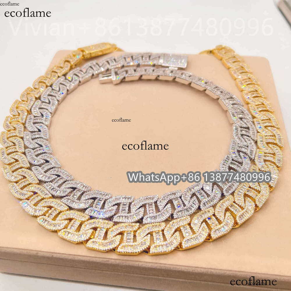 Bling Fine Hip Hop Jewelry Baguette Diamond Men Necklace Sterling Silver Fully VVS Moissanite Luxury Cuban Link Chain