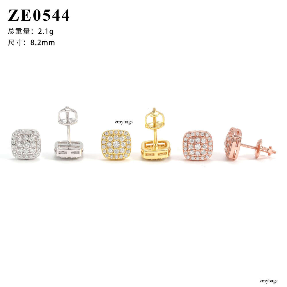 INS Style Sier Moissanite Stud Unisex Classic Square 8.2mm Trendy Earrings Accessories
