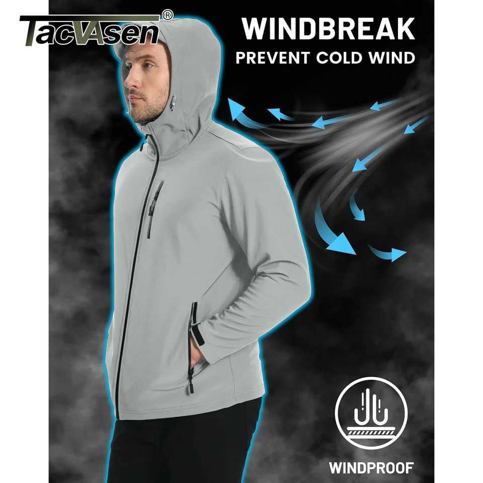 Tacvasen Hooded Softshell Jacket Mens Waterproof Rain Jacket Fleece Lined Work Jacket Outdoor Trekking Hiking Windbreaker Male W250809
