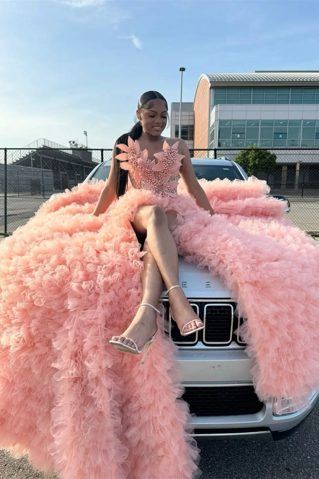 Customized Luxury Pink Prom Dresses 2025 For Black Girl Long Tired Train Sweetheart Neck Plus Size Formal Pageant Party Gowns